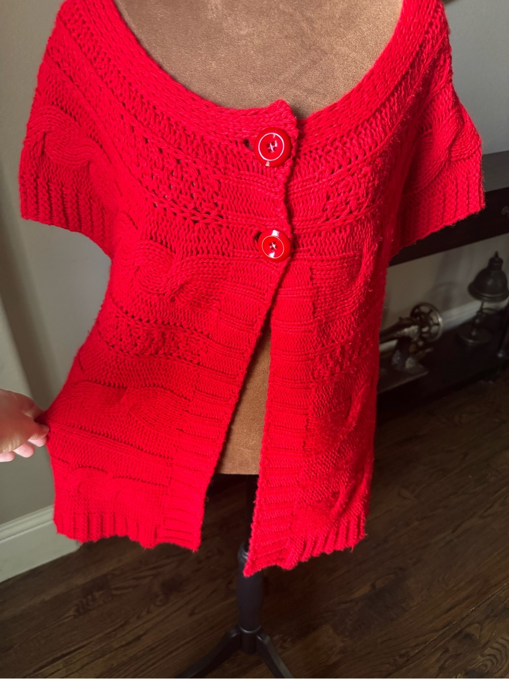 Berretti Italian Wool Red Short-Sleeve 2 button Chunky Knit Cardigan Sweater XL